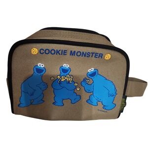Sesame Street Cookie Monster Pouch Bag Cosmetic Travel Zipper Tan Blue‎